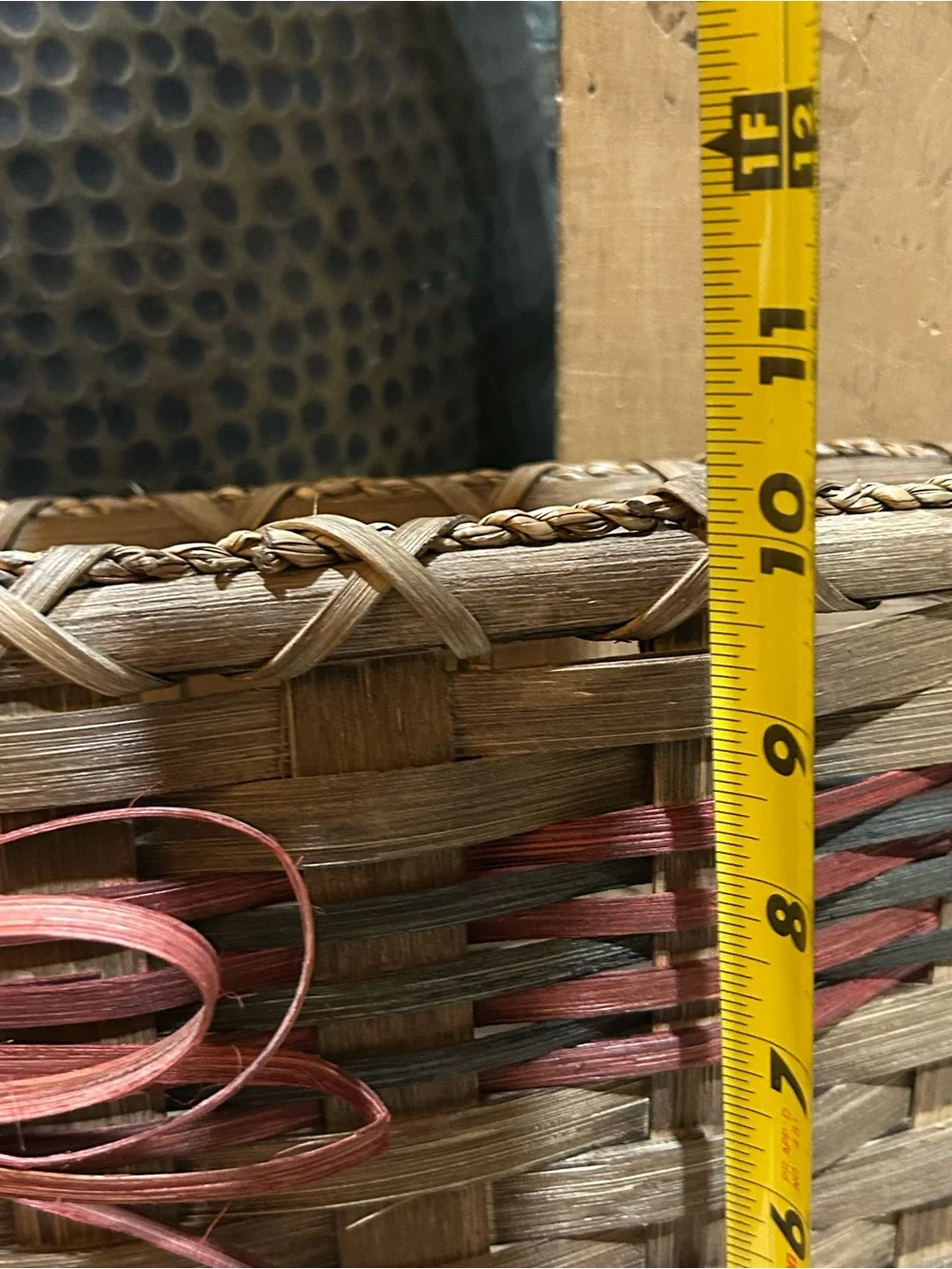 hand-woven wall or door hung wooden splint basket